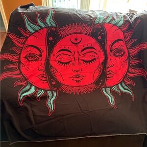 Celestial Sun & Moon Tapestry - Red and Teal Graphic